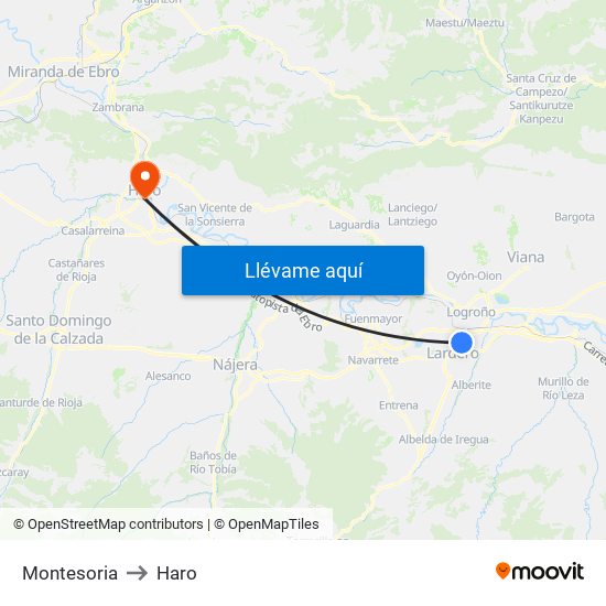 Montesoria to Haro map