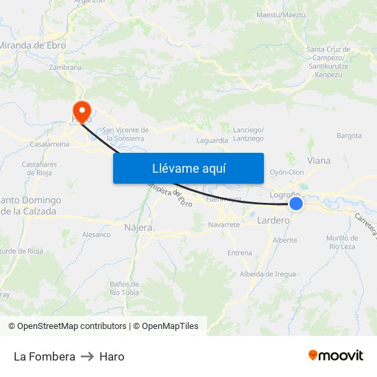 La Fombera to Haro map