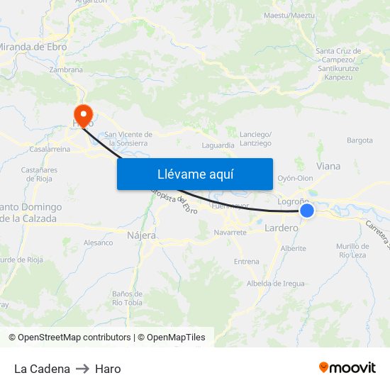 La Cadena to Haro map