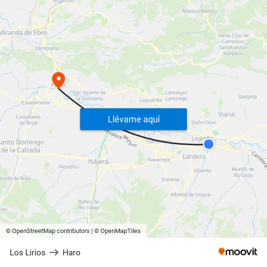 Los Lirios to Haro map
