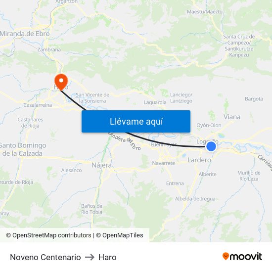 Noveno Centenario to Haro map