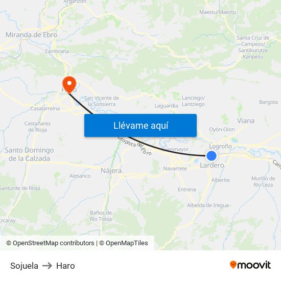 Sojuela to Haro map