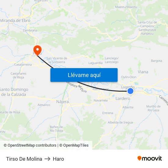 Tirso De Molina to Haro map