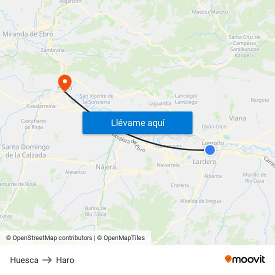 Huesca to Haro map