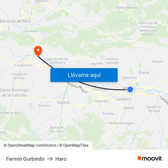 Fermín Gurbindo to Haro map
