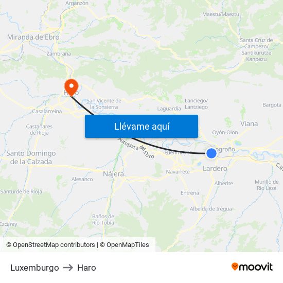 Luxemburgo to Haro map