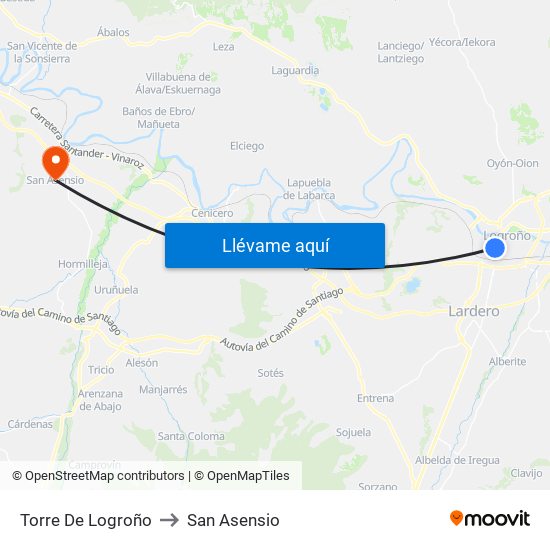 Torre De Logroño to San Asensio map