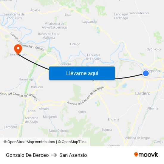 Gonzalo De Berceo to San Asensio map