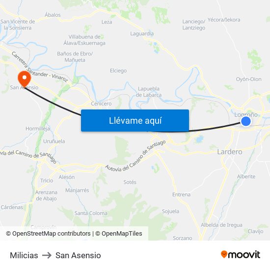 Milicias to San Asensio map