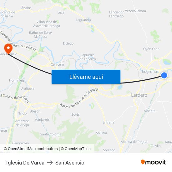 Iglesia De Varea to San Asensio map