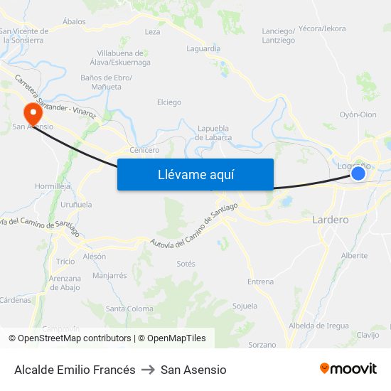 Alcalde Emilio Francés to San Asensio map