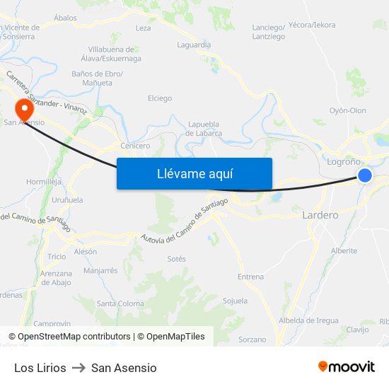 Los Lirios to San Asensio map