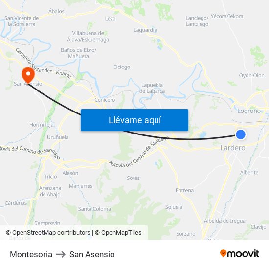 Montesoria to San Asensio map