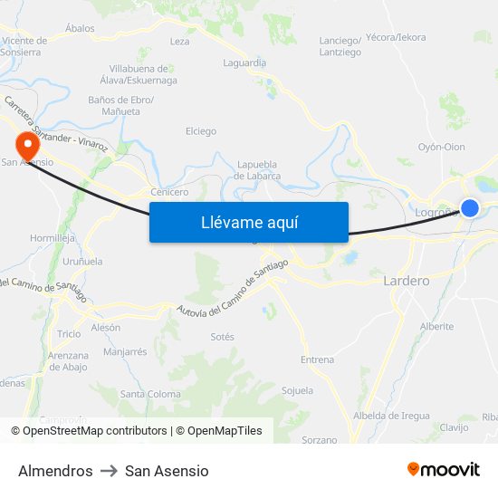 Almendros to San Asensio map