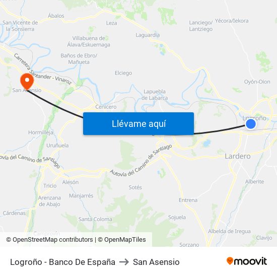 Logroño - Banco De España to San Asensio map
