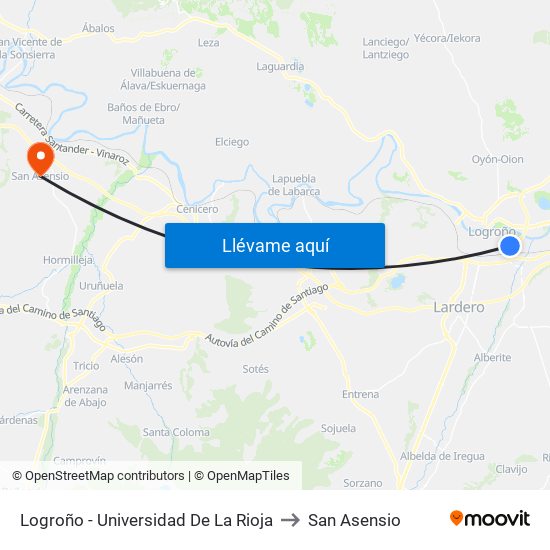Logroño - Universidad De La Rioja to San Asensio map