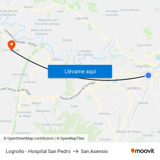 Logroño - Hospital San Pedro to San Asensio map