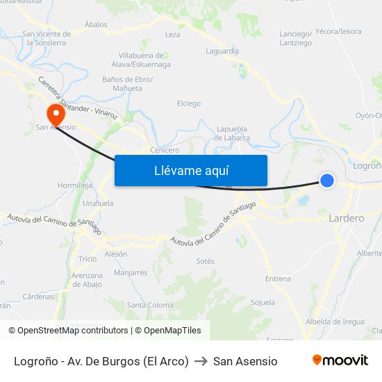 Logroño - Av. De Burgos (El Arco) to San Asensio map