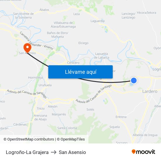 Logroño-La Grajera to San Asensio map