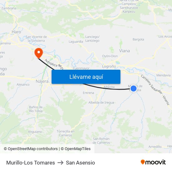 Murillo-Los Tomares to San Asensio map