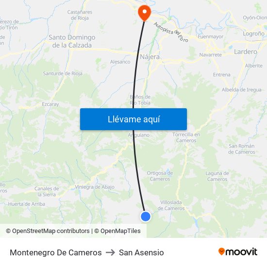 Montenegro De Cameros to San Asensio map