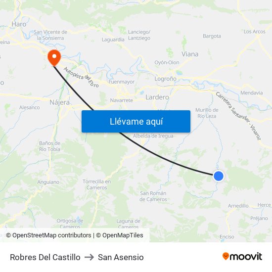 Robres Del Castillo to San Asensio map