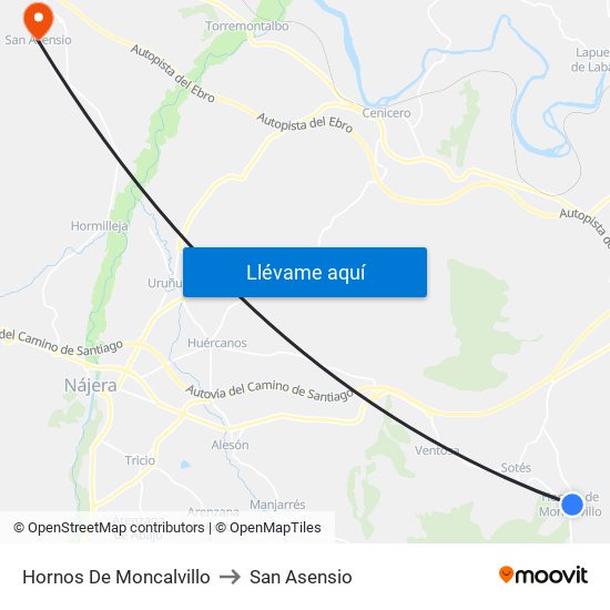 Hornos De Moncalvillo to San Asensio map