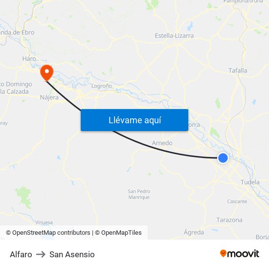 Alfaro to San Asensio map