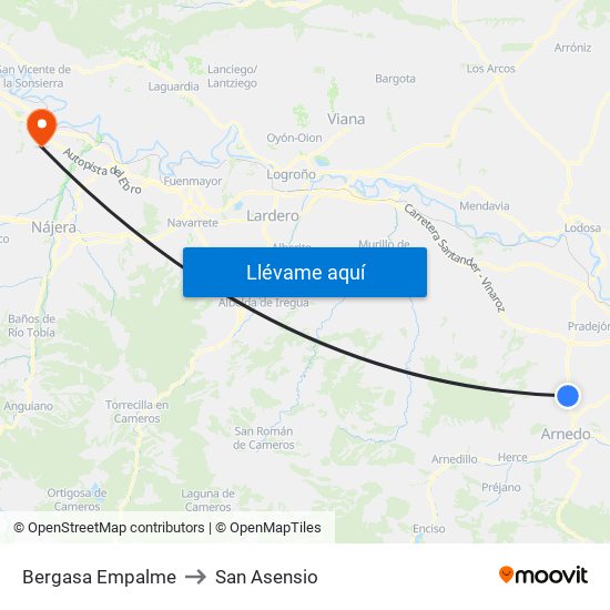 Bergasa Empalme to San Asensio map