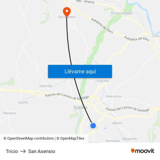Tricio to San Asensio map
