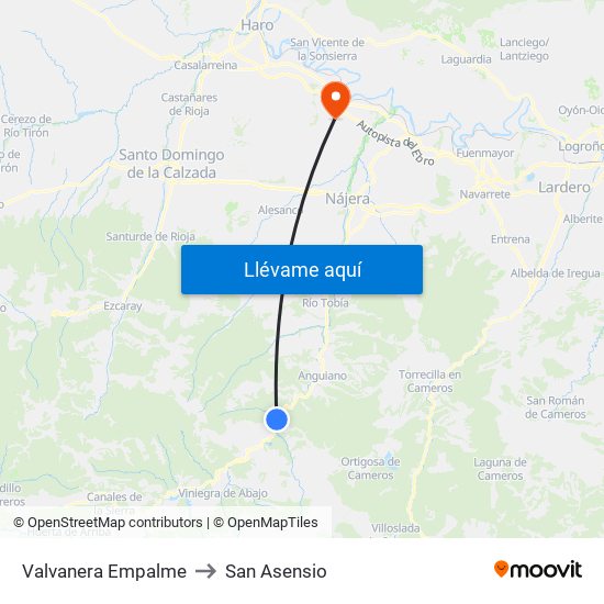 Valvanera Empalme to San Asensio map