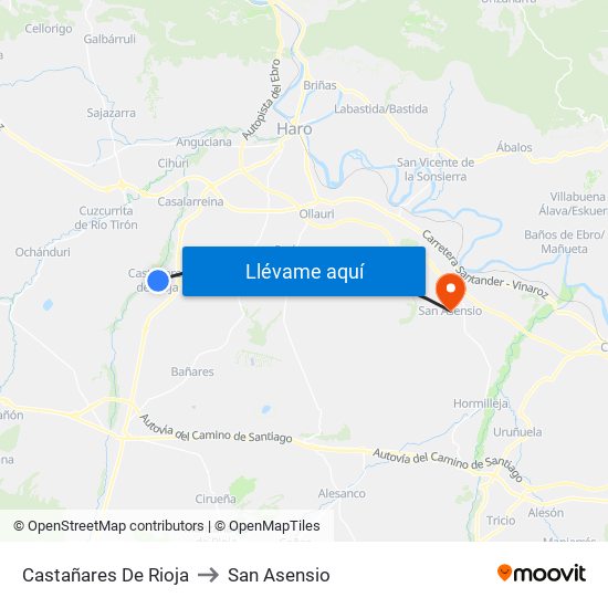 Castañares De Rioja to San Asensio map