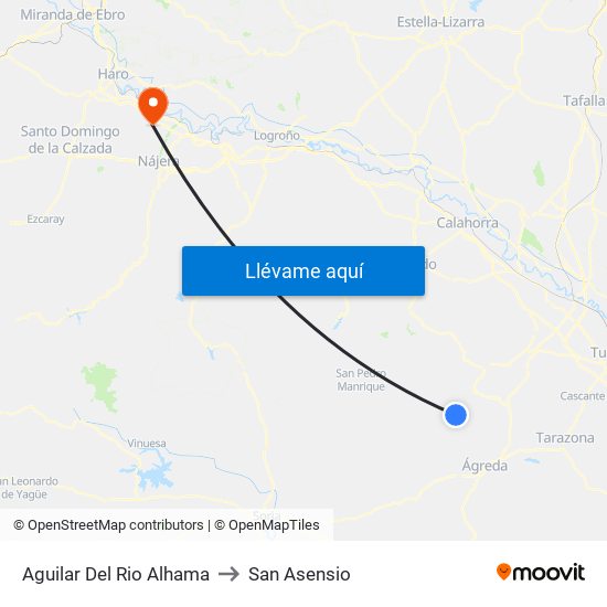 Aguilar Del Rio Alhama to San Asensio map