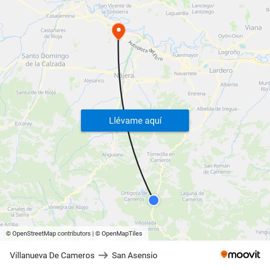 Villanueva De Cameros to San Asensio map