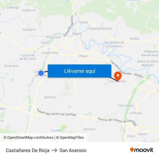 Castañares De Rioja to San Asensio map