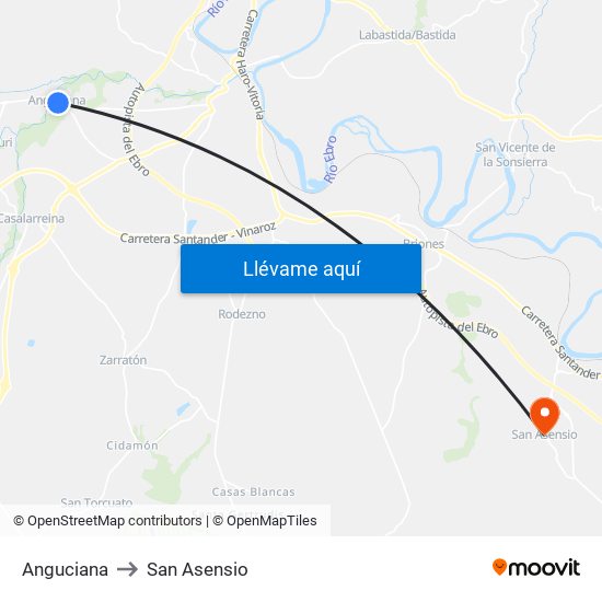 Anguciana to San Asensio map