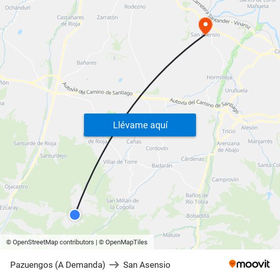 Pazuengos (A Demanda) to San Asensio map