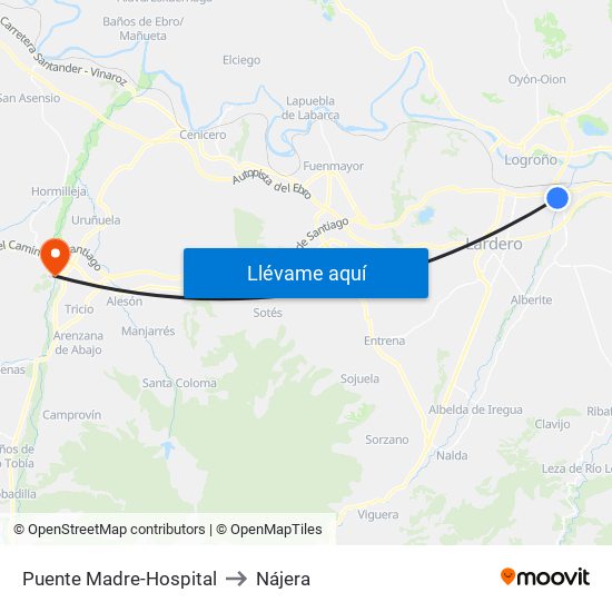 Puente Madre-Hospital to Nájera map