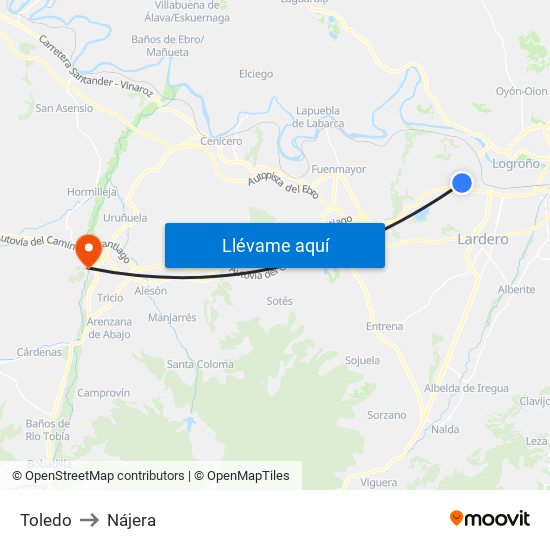 Toledo to Nájera map