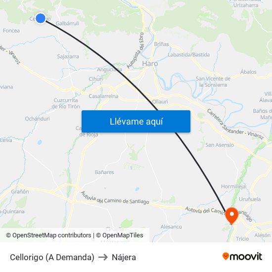 Cellorigo (A Demanda) to Nájera map