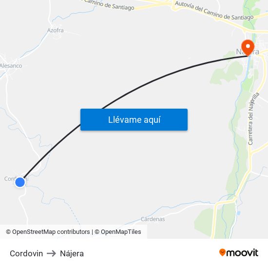 Cordovin to Nájera map