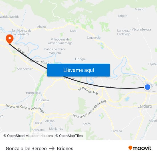 Gonzalo De Berceo to Briones map