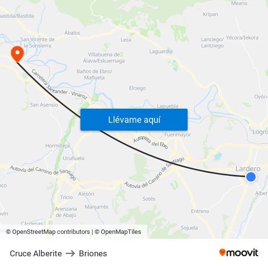 Cruce Alberite to Briones map