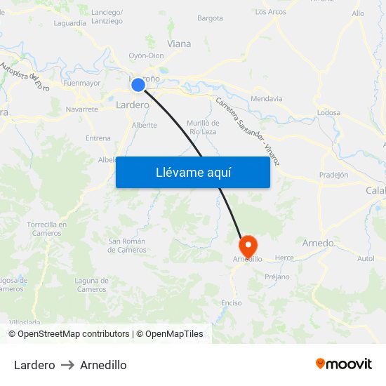 Lardero to Arnedillo map