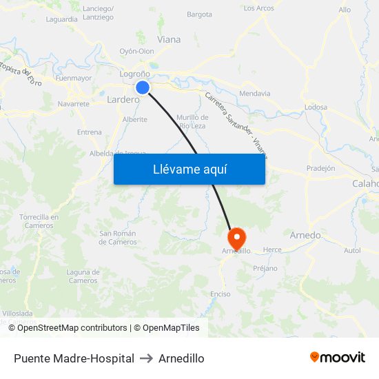 Puente Madre-Hospital to Arnedillo map