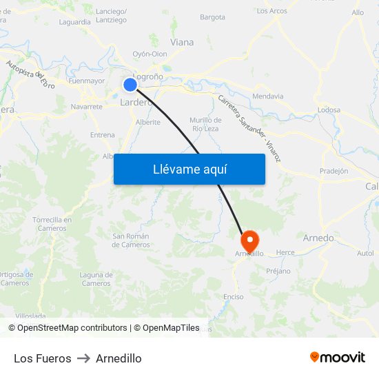 Los Fueros to Arnedillo map
