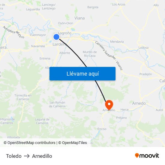 Toledo to Arnedillo map