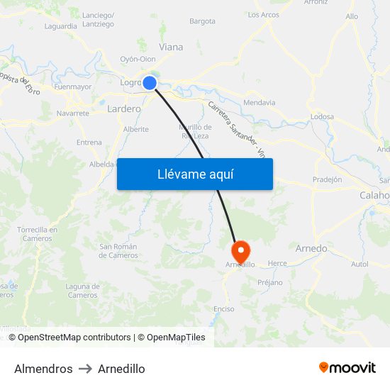 Almendros to Arnedillo map