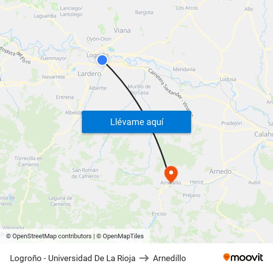 Logroño - Universidad De La Rioja to Arnedillo map