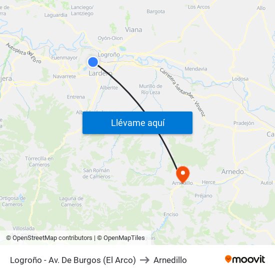 Logroño - Av. De Burgos (El Arco) to Arnedillo map